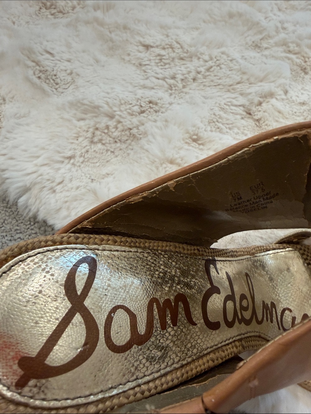 Sam Edelman Women's Brown Leather Open-Toe Heels with Gold Insole